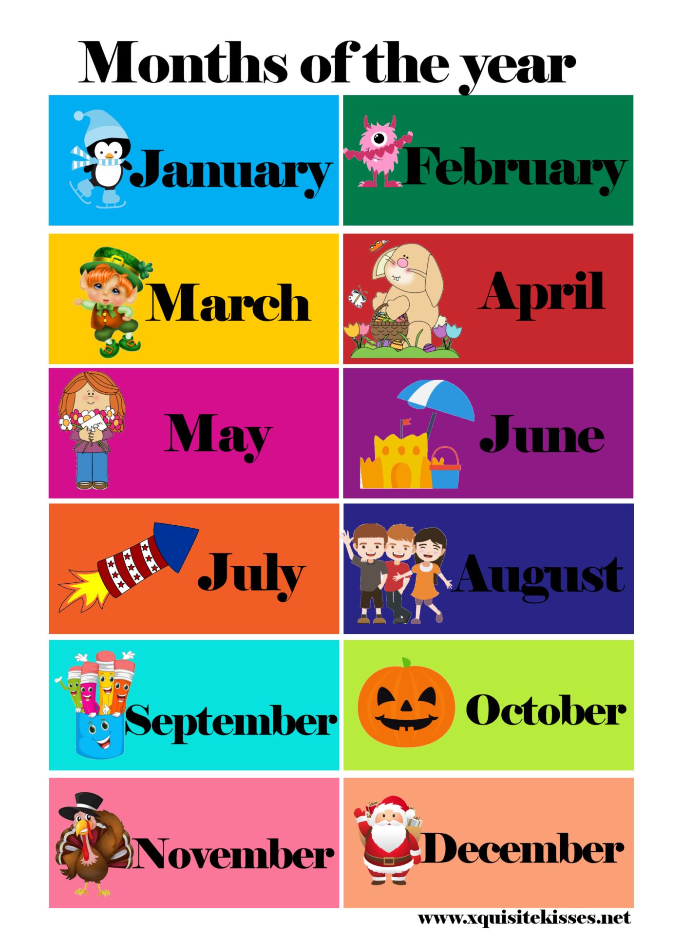 Months Chart | X Q U I S I T E K I S S E S